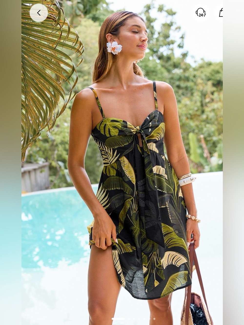 Cupshe Black & Olive Tropical Tie-Front Mini Dress